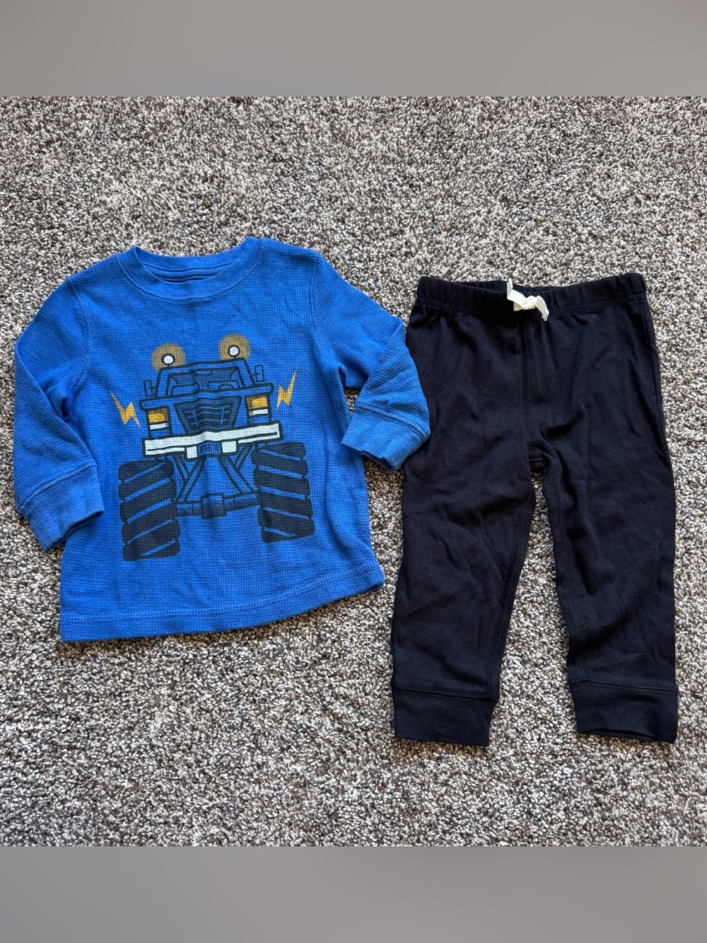 Carter's Blue Monster Truck Top with Black Pants Kids Matching Set